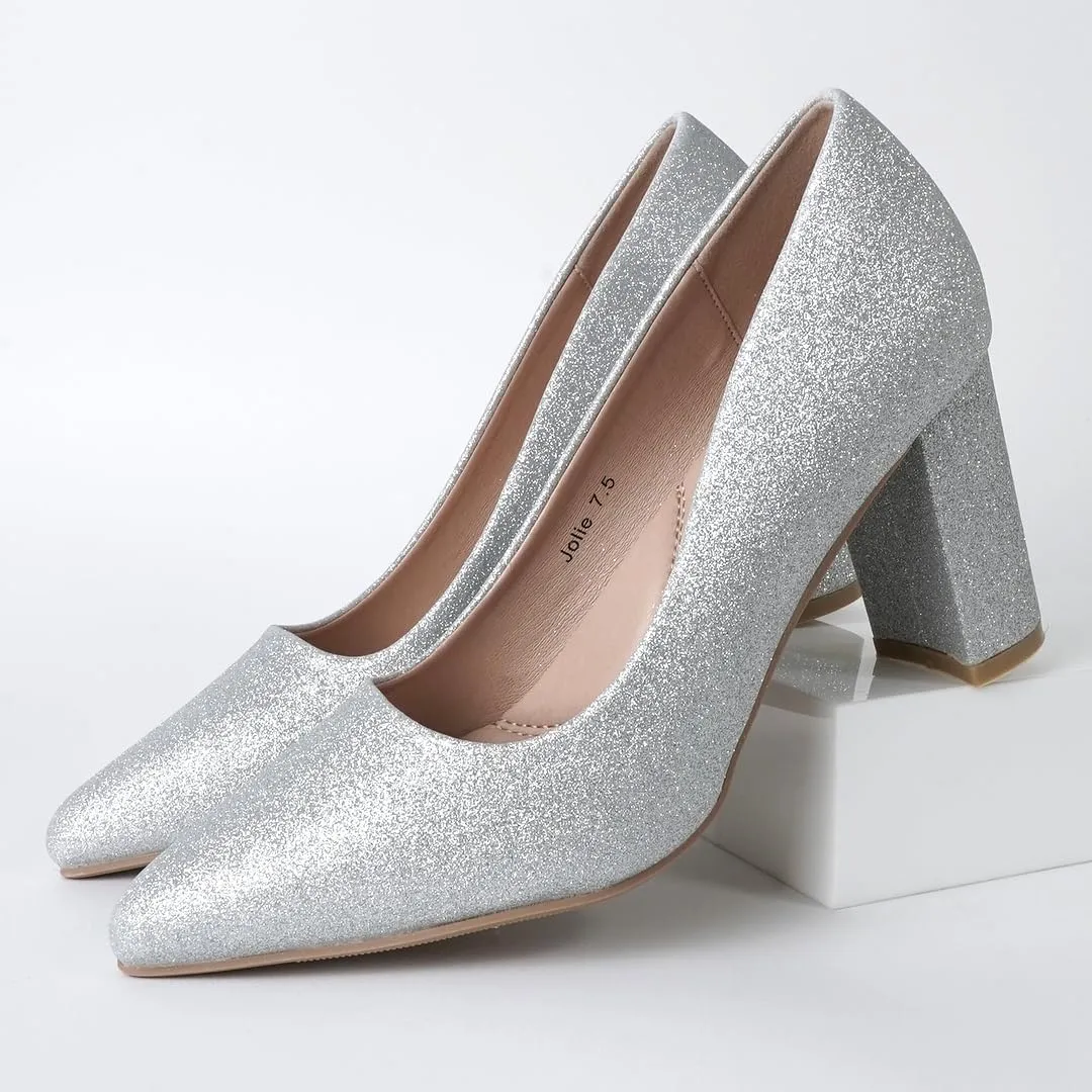 J. Adams Jolie Heels for Women - Closed Pointed Toe Mid Block Heel Classic Pumps