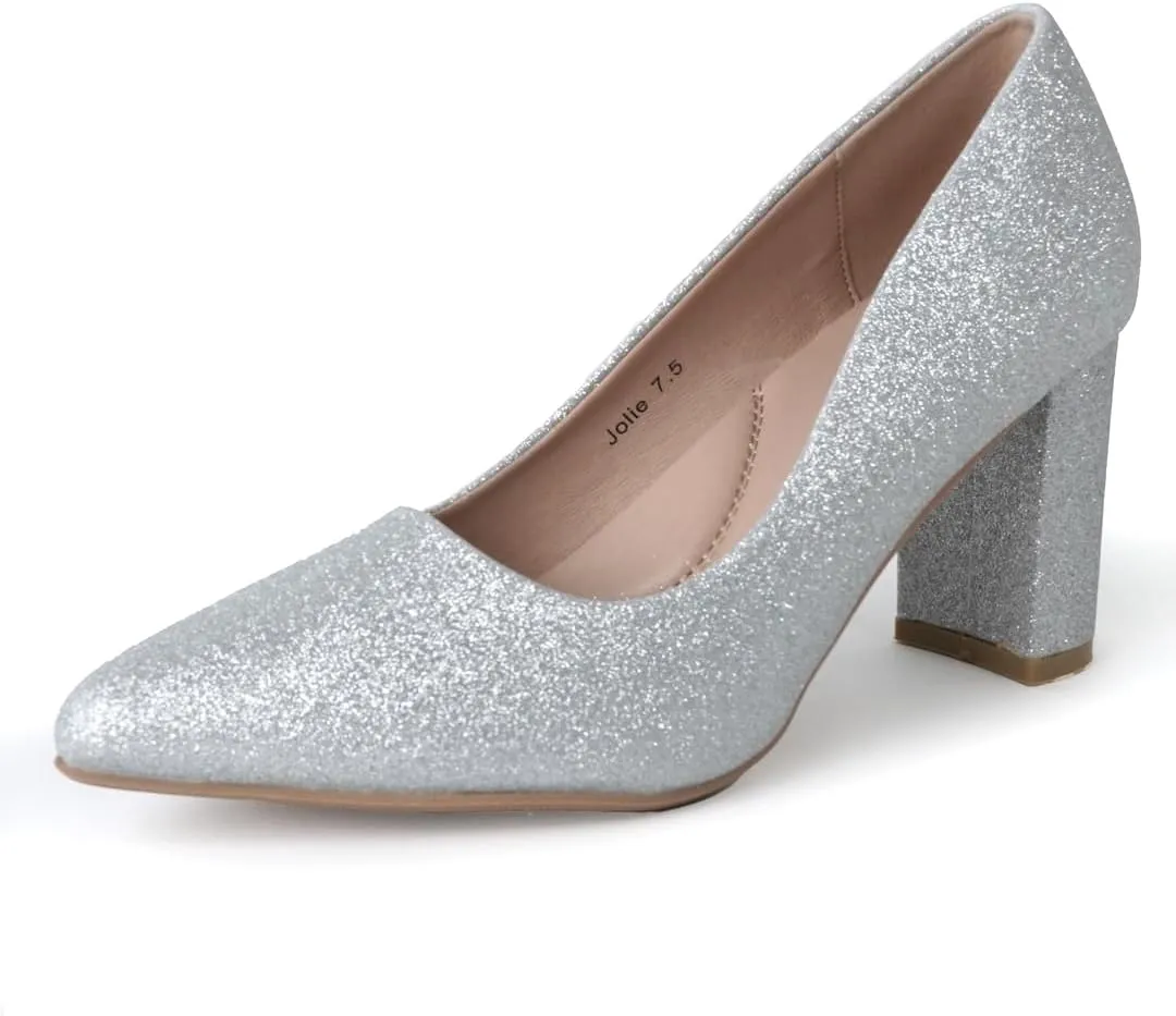 J. Adams Jolie Heels for Women - Closed Pointed Toe Mid Block Heel Classic Pumps