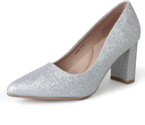 J. Adams Jolie Heels for Women - Closed Pointed Toe Mid Block Heel Classic Pumps
