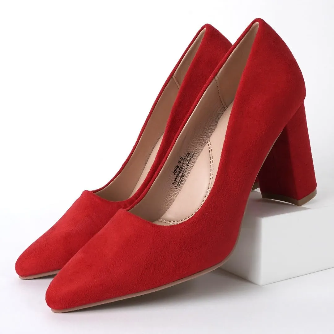 J. Adams Jolie Heels for Women - Closed Pointed Toe Mid Block Heel Classic Pumps