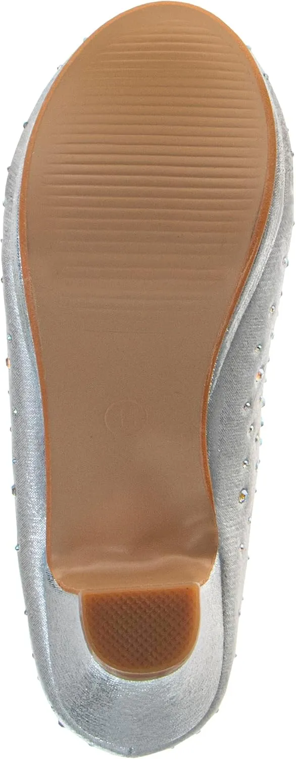 JOSMO Girls Dress Pump - Medium Heeled Bejeweled Dress Shoe - Silver (11-4 Little Kid-Big Kid)