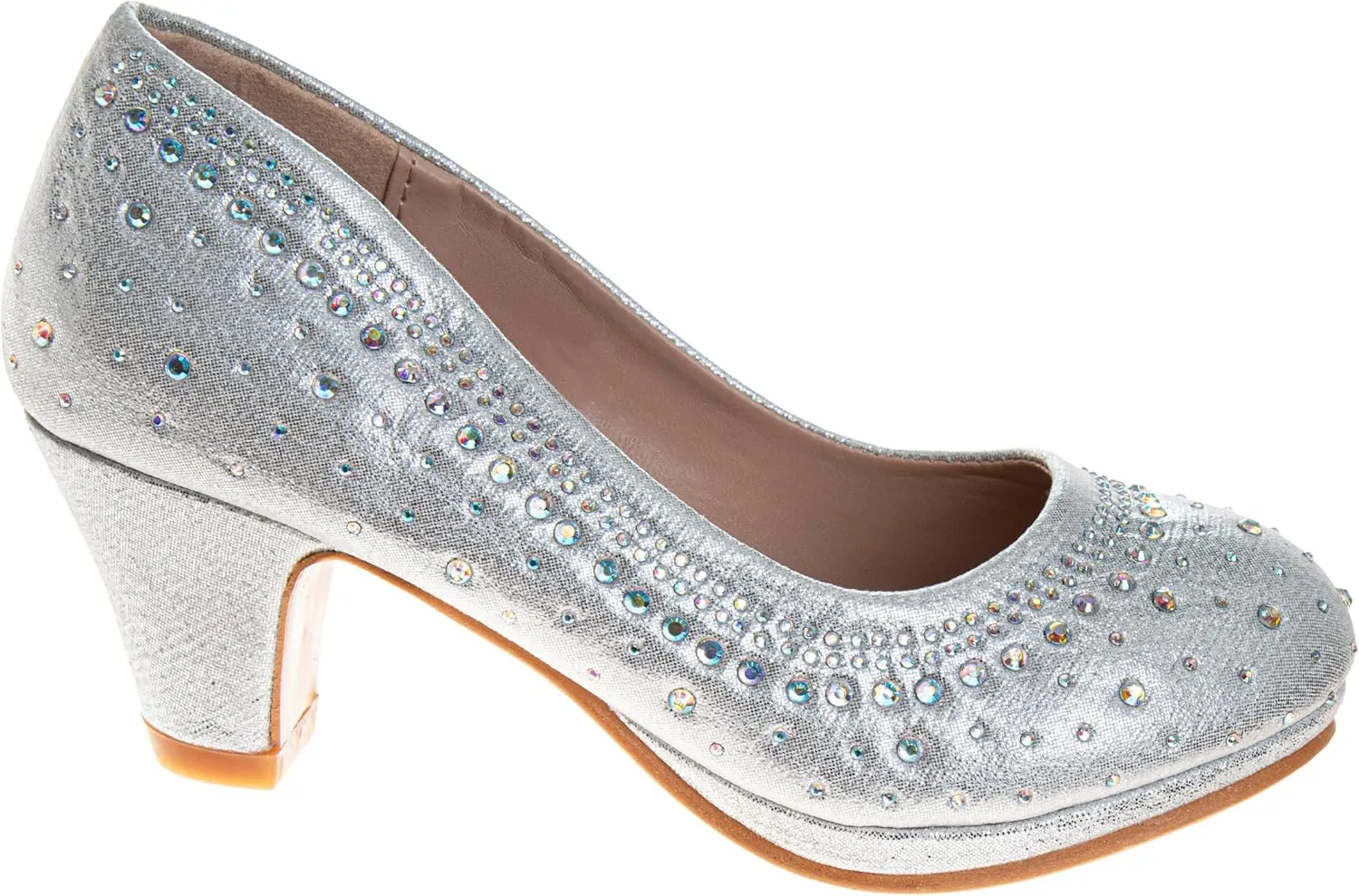 JOSMO Girls Dress Pump - Medium Heeled Bejeweled Dress Shoe - Silver (11-4 Little Kid-Big Kid)