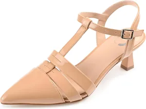 Journee Pointed Toe Kitten Heel Strappy Buckle Ankle Strap Pump for Women - Jazlynn Slingback Fashion Shoe