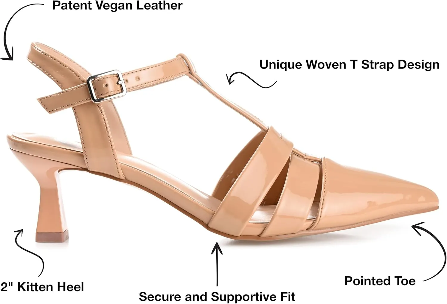 Journee Pointed Toe Kitten Heel Strappy Buckle Ankle Strap Pump for Women - Jazlynn Slingback Fashion Shoe