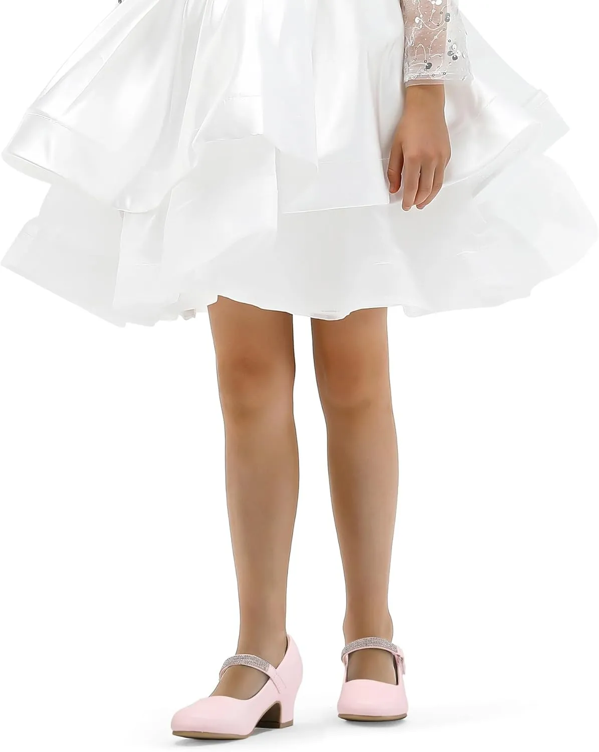 K KomForme Mary Jane Shoes with Low Heel Rhinestones Princess Flats Dress Pump Shoes for Little Kid/Big Kid