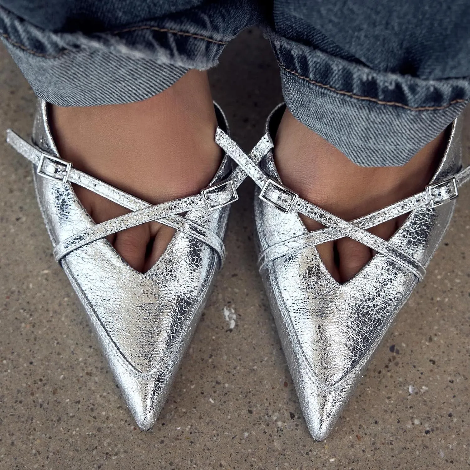 KaroNairy Kitten Heels for Women Pointed Toe Slingback Heels Closed Toe Wedding Dress Pumps with Buckles