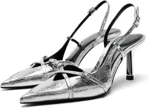 KaroNairy Kitten Heels for Women Pointed Toe Slingback Heels Closed Toe Wedding Dress Pumps with Buckles