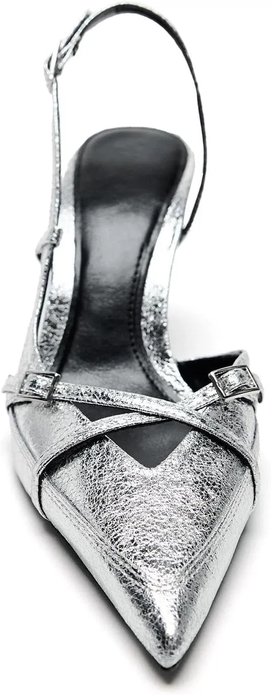 KaroNairy Kitten Heels for Women Pointed Toe Slingback Heels Closed Toe Wedding Dress Pumps with Buckles