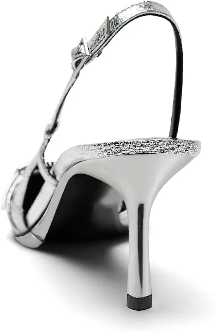 KaroNairy Kitten Heels for Women Pointed Toe Slingback Heels Closed Toe Wedding Dress Pumps with Buckles