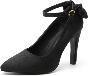 katliu Women's Pointed Toe High Heels Pumps Stiletto Ankle Strap Dress Pump Shoes with Bow Tie