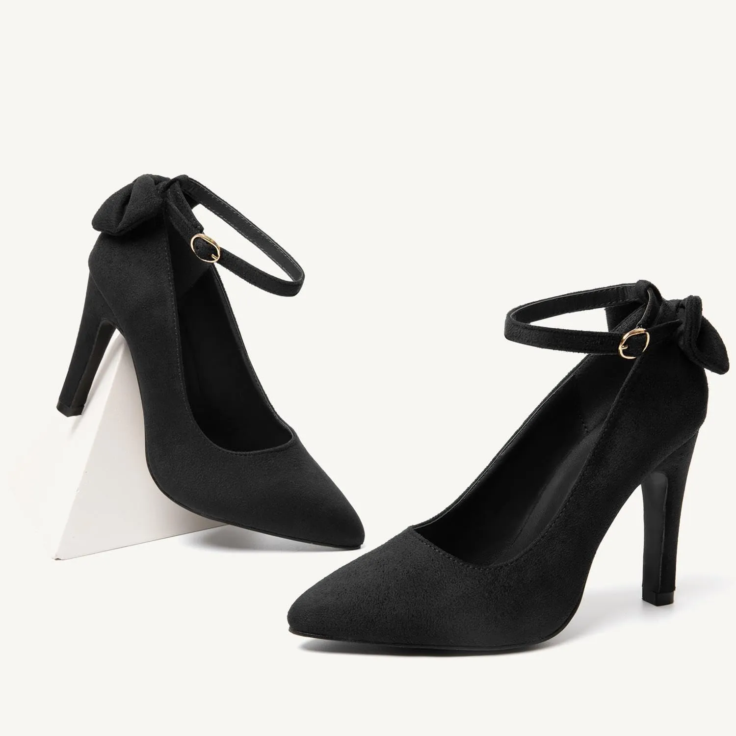 katliu Women's Pointed Toe High Heels Pumps Stiletto Ankle Strap Dress Pump Shoes with Bow Tie