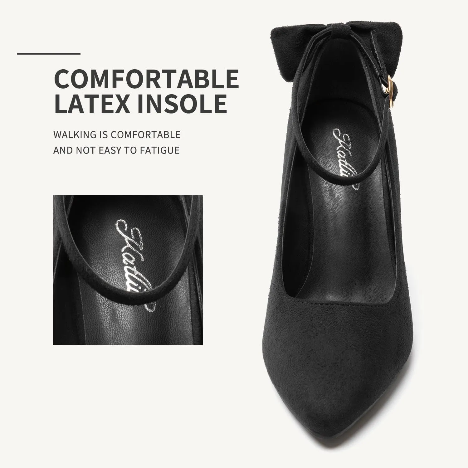 katliu Women's Pointed Toe High Heels Pumps Stiletto Ankle Strap Dress Pump Shoes with Bow Tie
