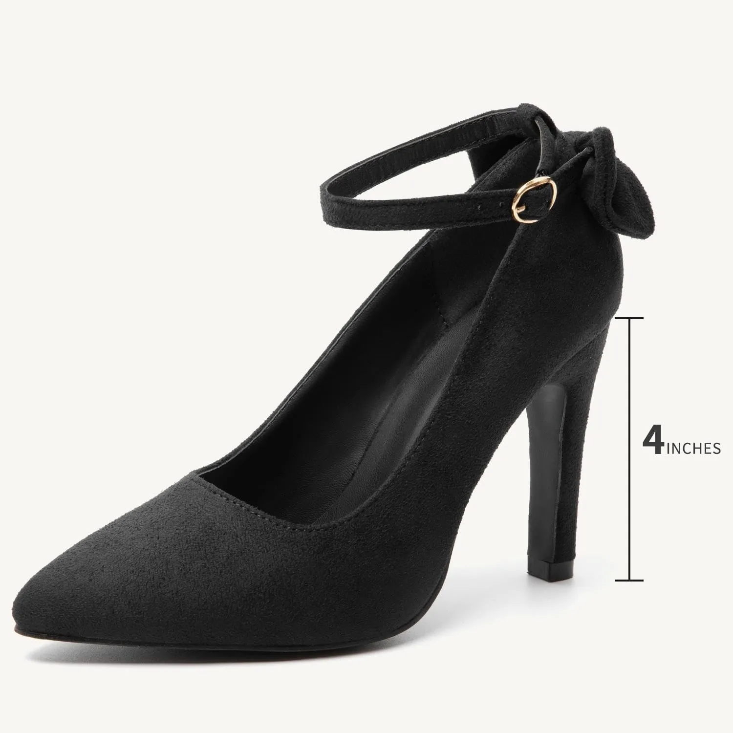 katliu Women's Pointed Toe High Heels Pumps Stiletto Ankle Strap Dress Pump Shoes with Bow Tie