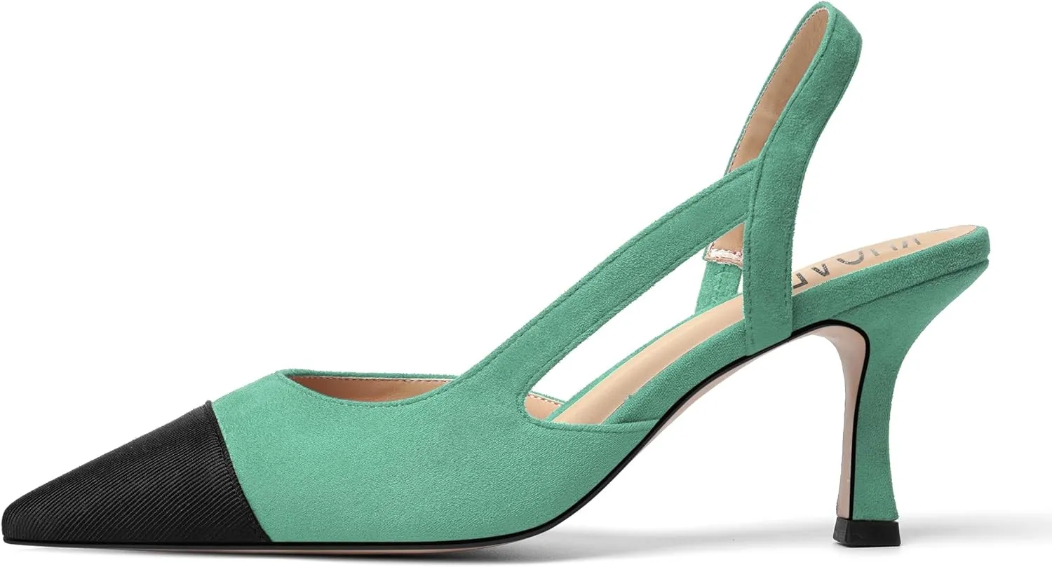 KUOARN Womens Suede Work Pointed Toe Dress Slingback Slip On Stiletto High Heel Pumps Shoes 2.7 Inch