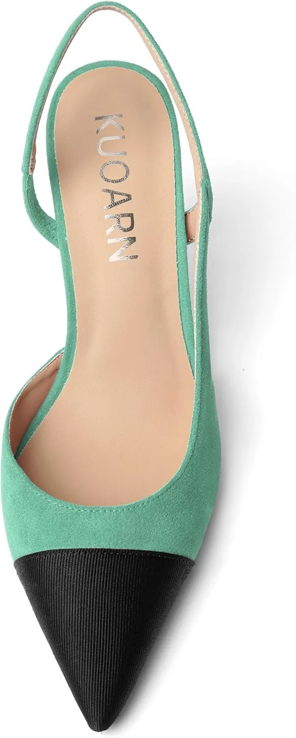 KUOARN Womens Suede Work Pointed Toe Dress Slingback Slip On Stiletto High Heel Pumps Shoes 2.7 Inch