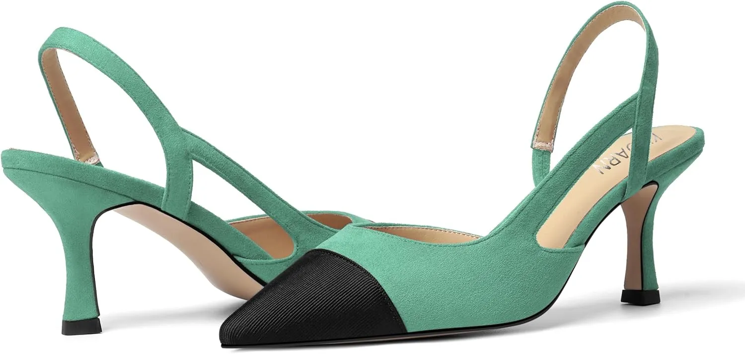 KUOARN Womens Suede Work Pointed Toe Dress Slingback Slip On Stiletto High Heel Pumps Shoes 2.7 Inch