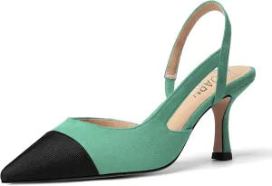 KUOARN Womens Suede Work Pointed Toe Dress Slingback Slip On Stiletto High Heel Pumps Shoes 2.7 Inch