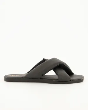 Ladies Cross Over Square Toe Mule - Black