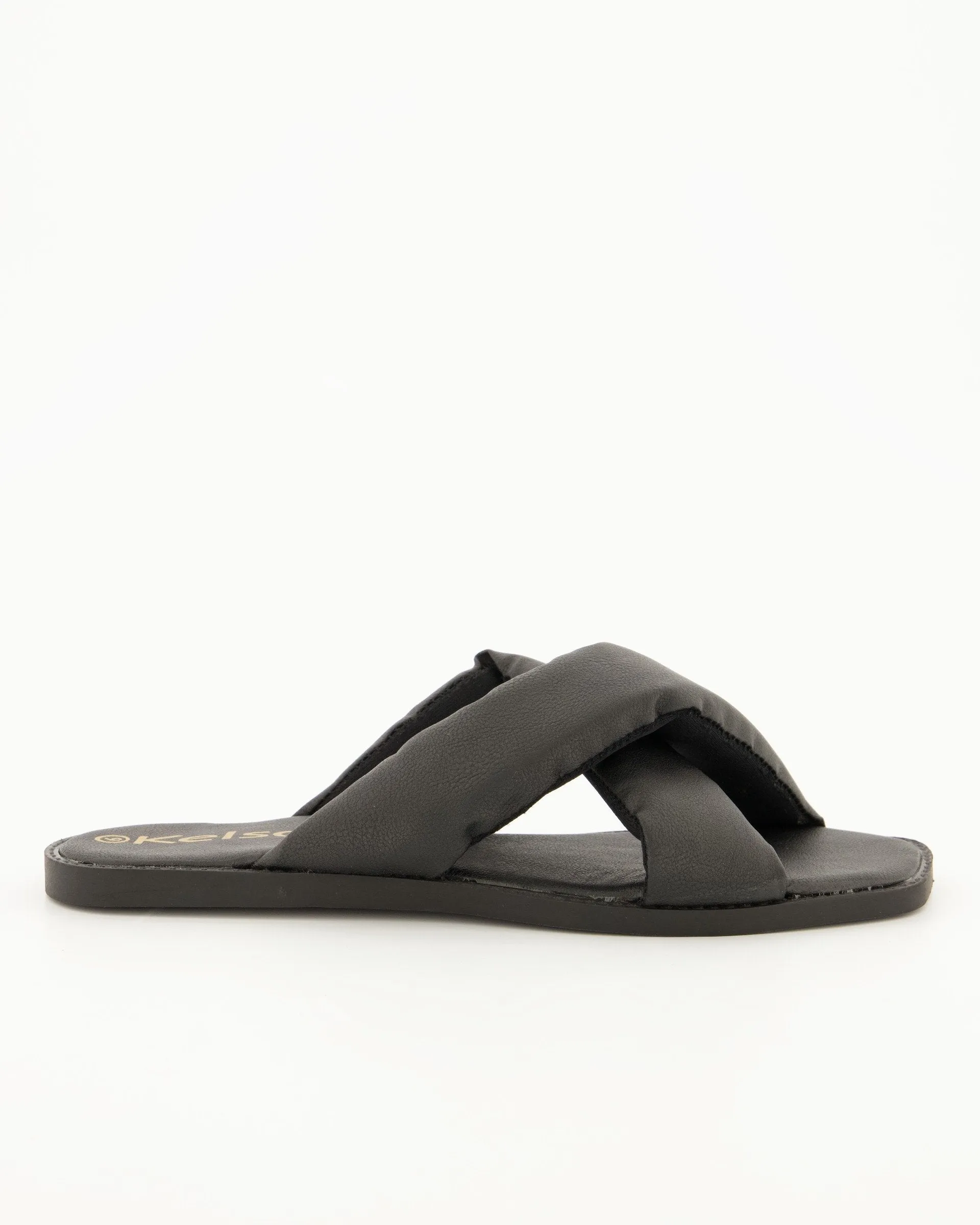 Ladies Cross Over Square Toe Mule - Black