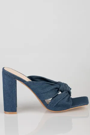 Ladies Square Toe Denim Heel Mule