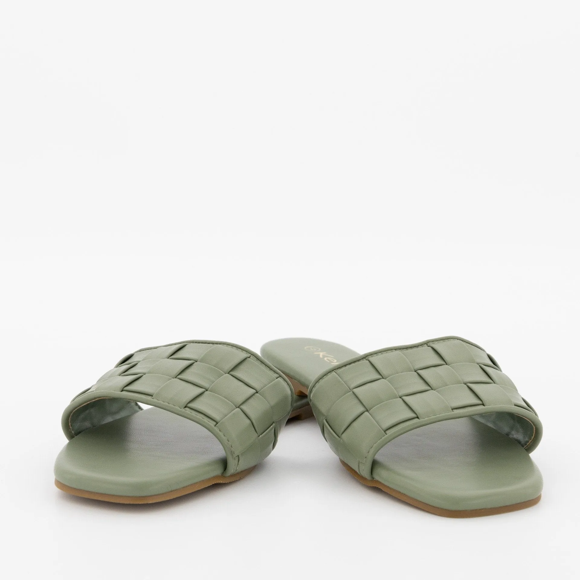 Ladies Weaved Square Toe Mule Sandal - Fatigue