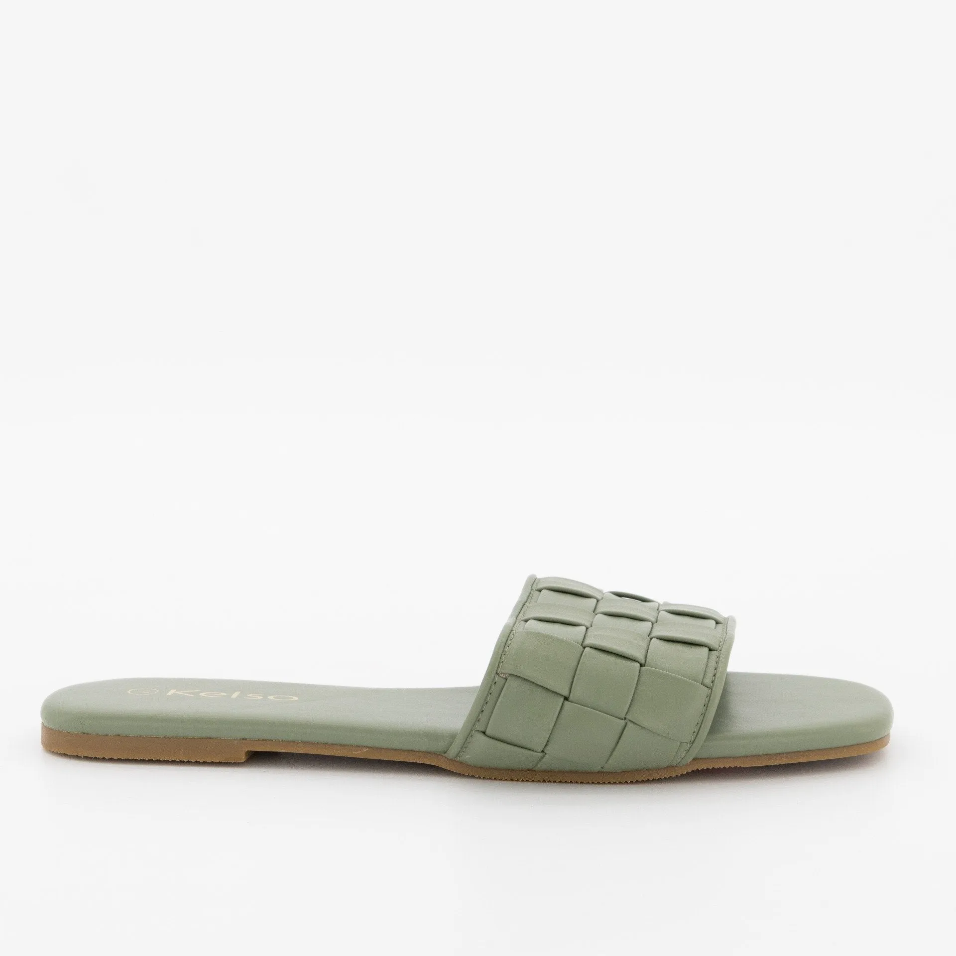 Ladies Weaved Square Toe Mule Sandal - Fatigue