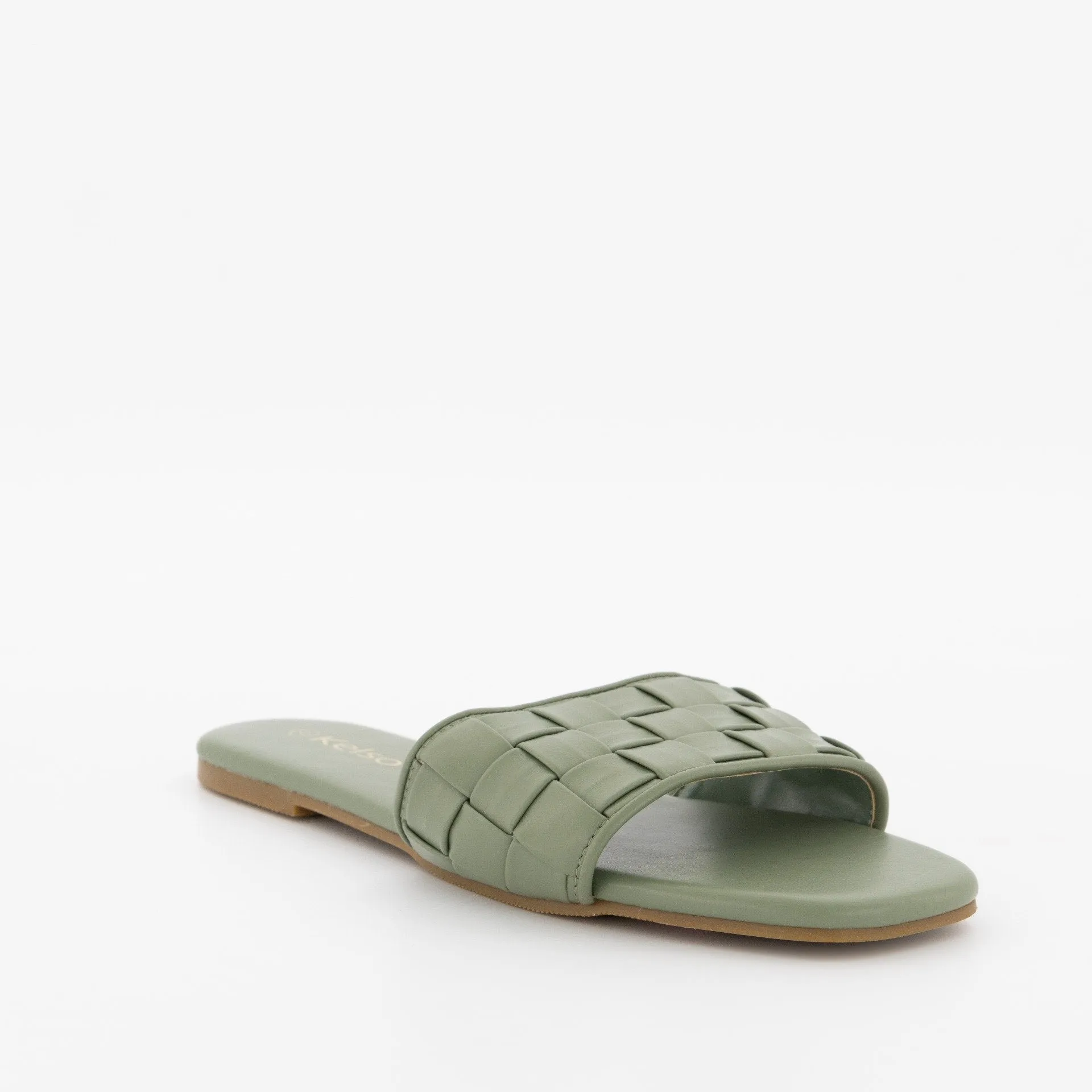 Ladies Weaved Square Toe Mule Sandal - Fatigue