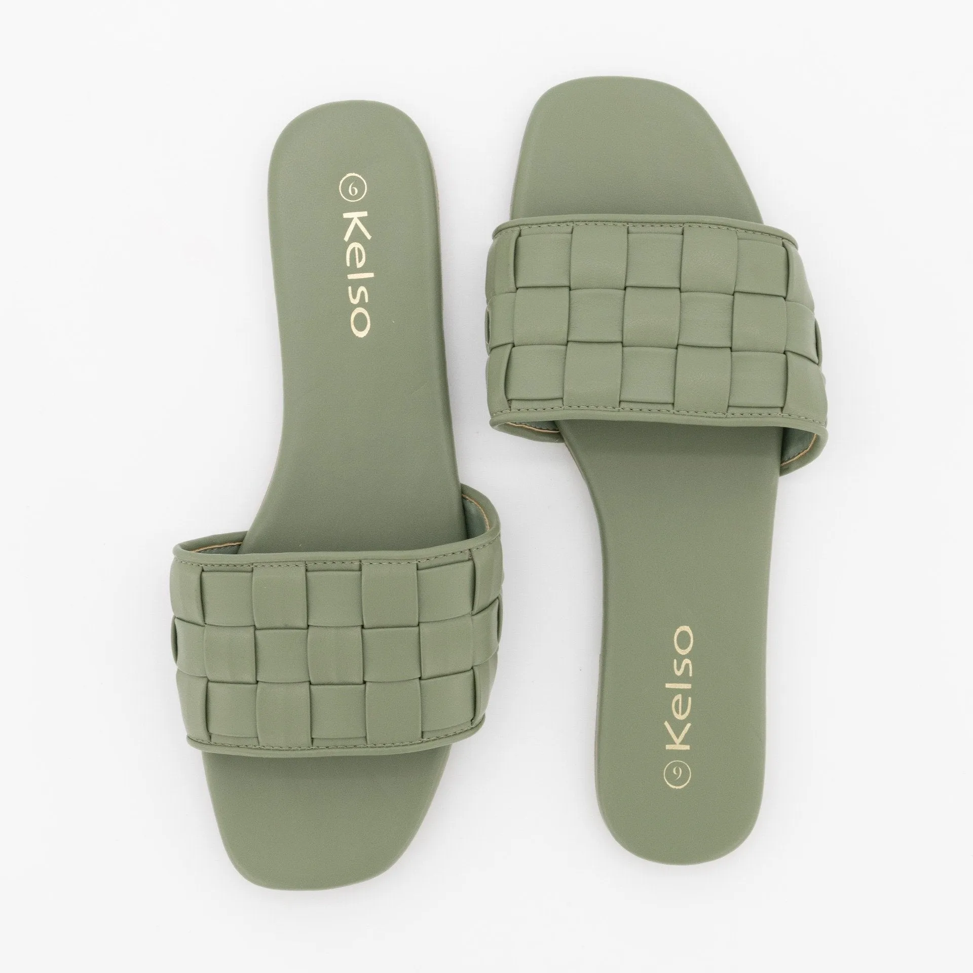 Ladies Weaved Square Toe Mule Sandal - Fatigue