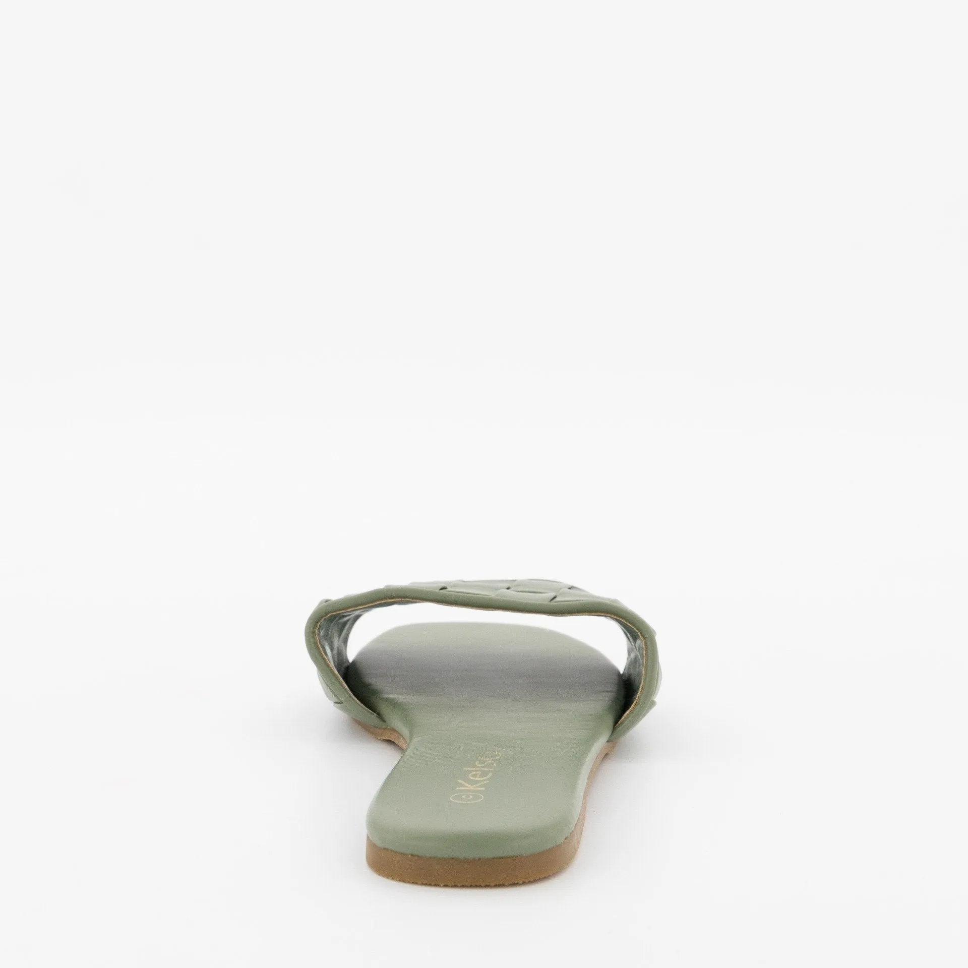 Ladies Weaved Square Toe Mule Sandal - Fatigue