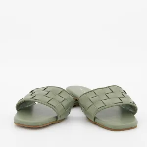 Ladies Weaved Square Toe Mule Sandal - Fatigue
