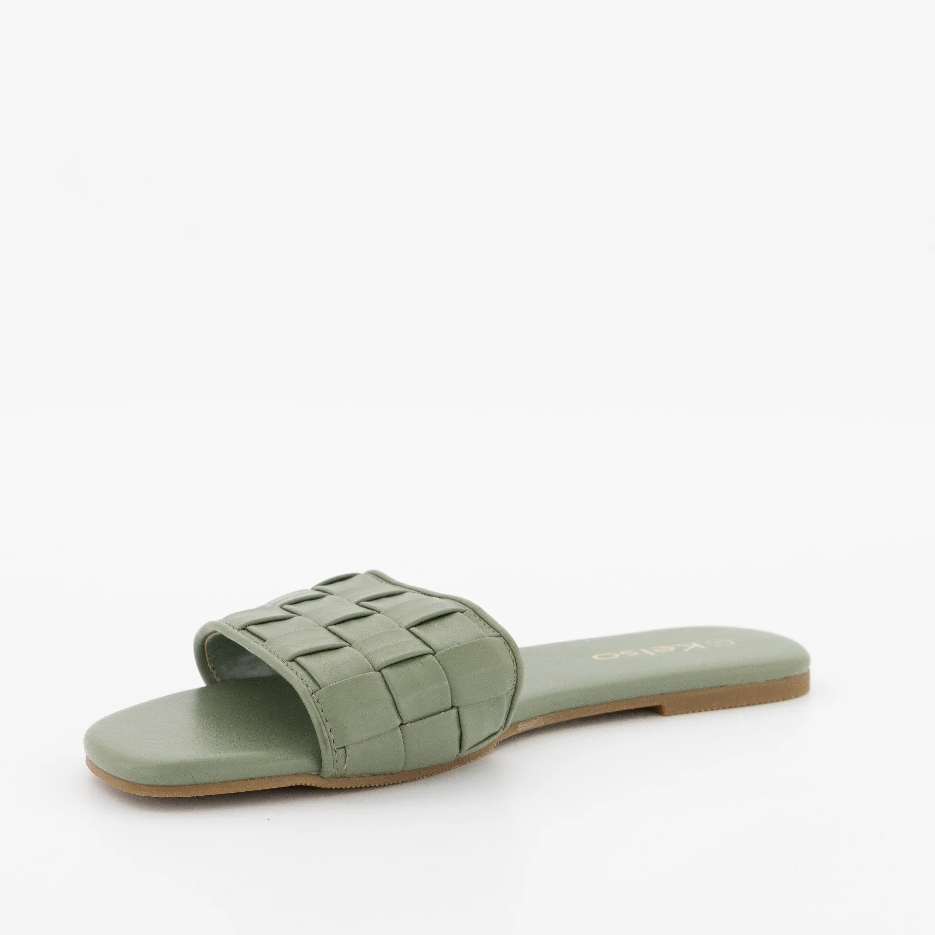 Ladies Weaved Square Toe Mule Sandal - Fatigue
