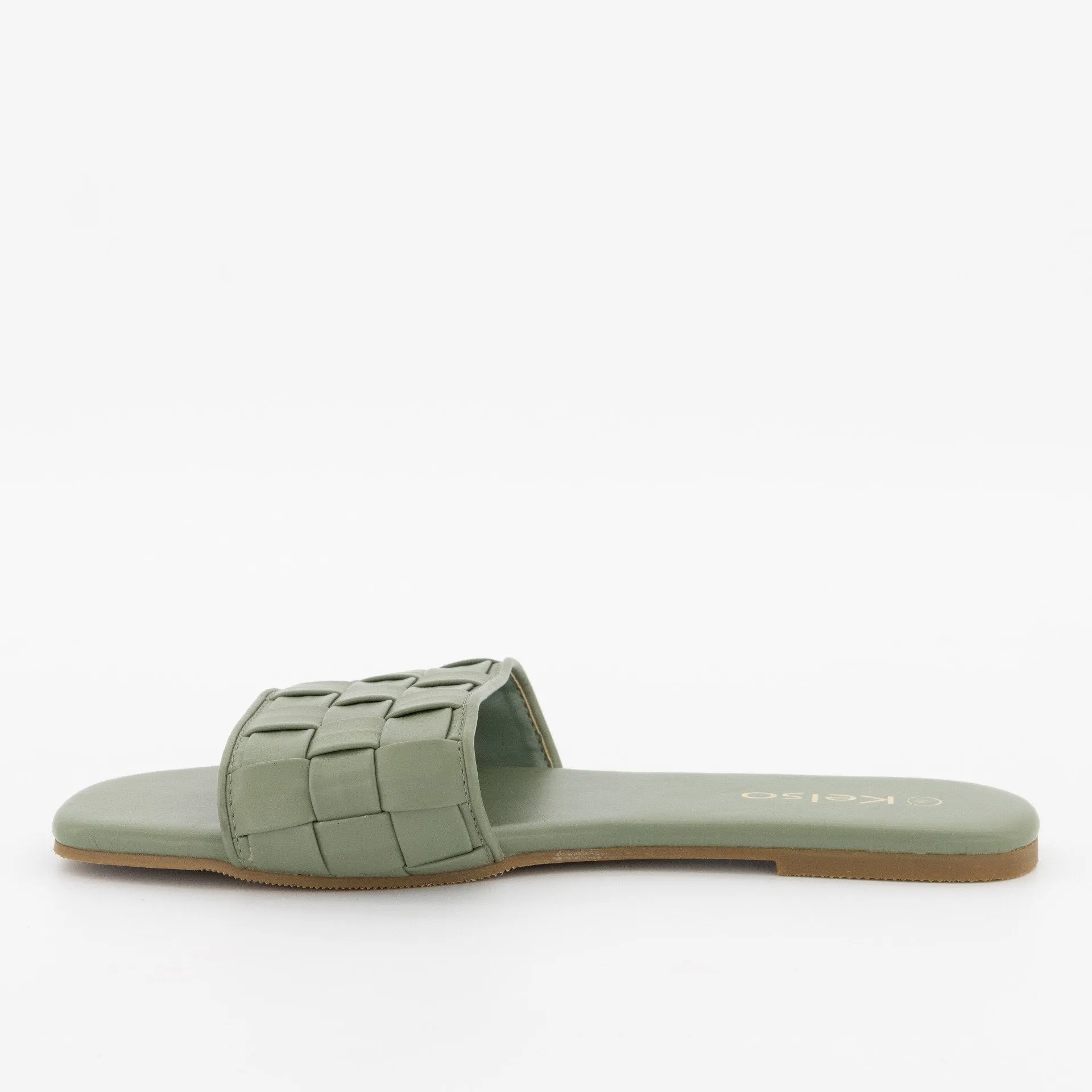Ladies Weaved Square Toe Mule Sandal - Fatigue