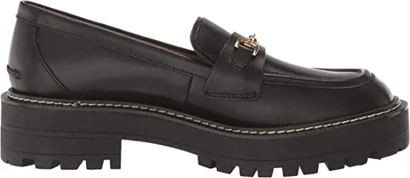 Leather On Chunky Heel Loafers Holiday special Toe Black Feature-rich Sam Leather Rounded Laurs Slip Edelman