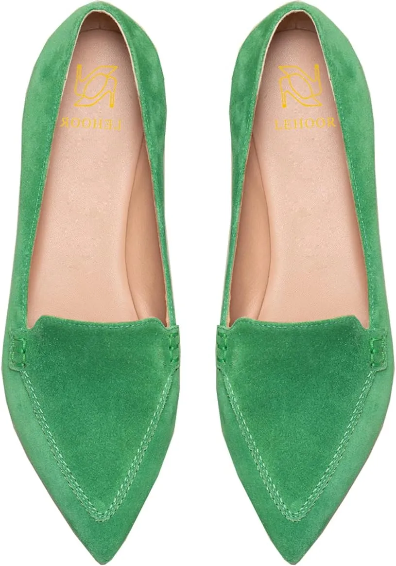 LEHOOR Women Casual Pointed Toe Loafer Flats Shoes Slip On Suede Penny Loafers Flat Heel Closed Pointy Toe Driver Coach Office Loafers Crocodile Snakeskin Flats Dressy Comfort Fall Retro 4-11 M US
