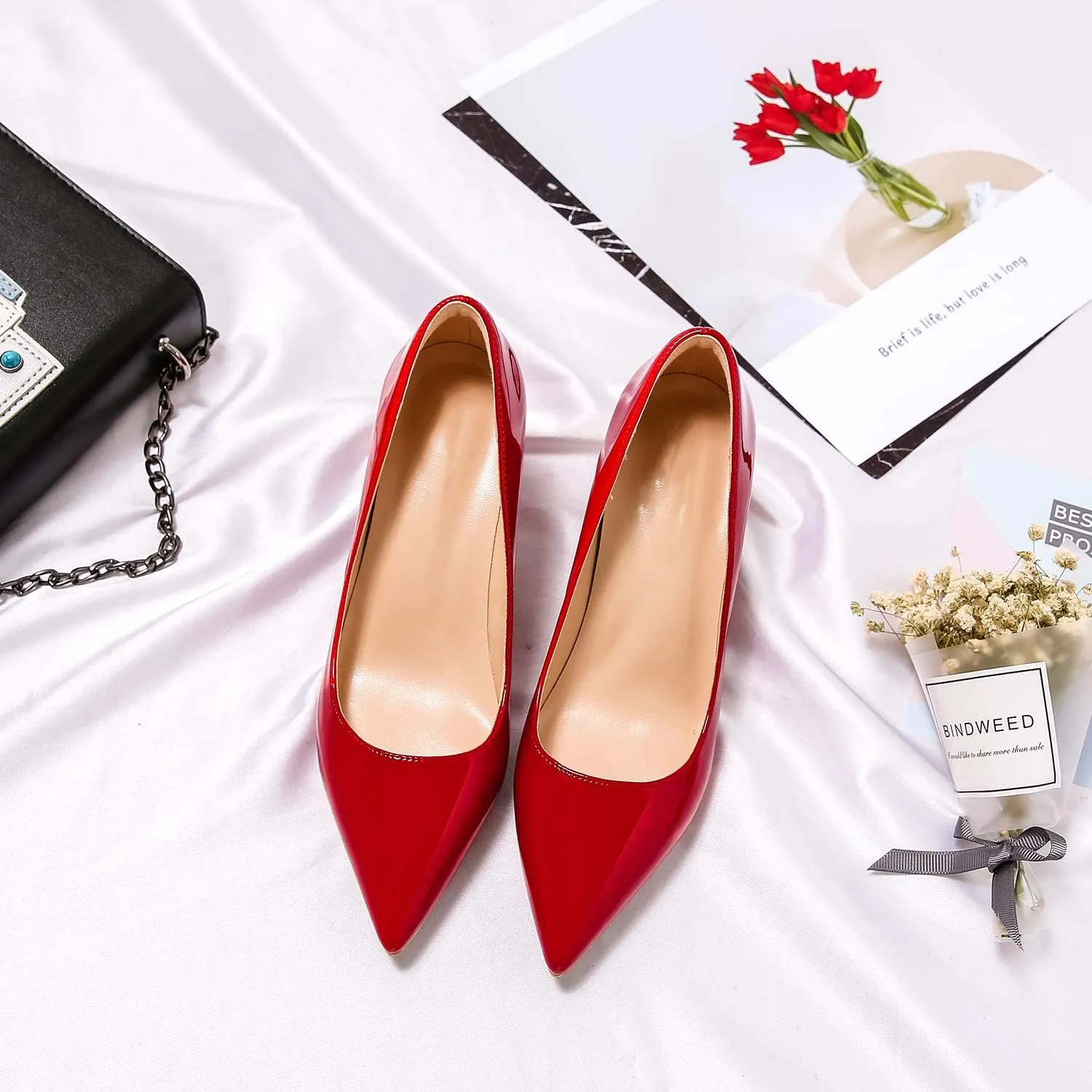 LEHOOR Women Pointed Toe Pumps Block Heel Closed Toe Sandals Mid Heel Casual Dress Shoes Classic Bridal Pumps Fashion