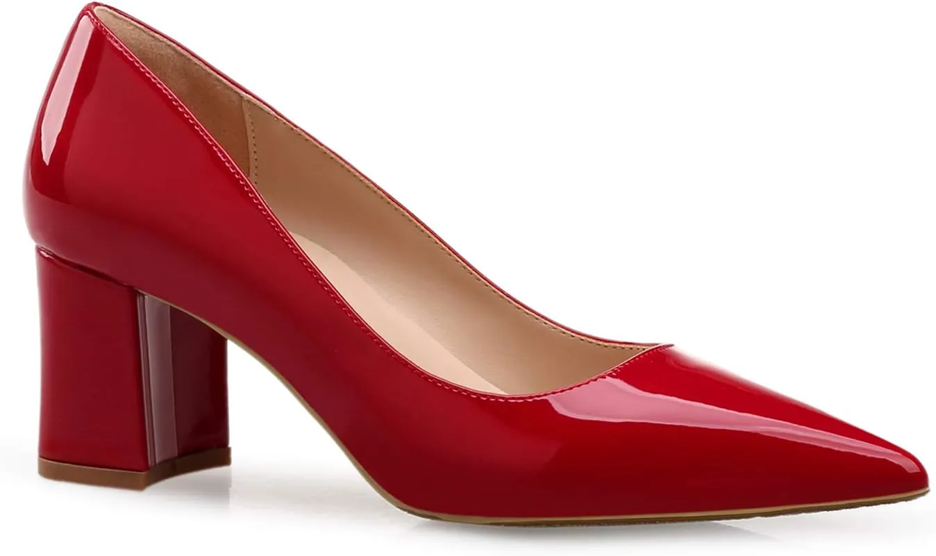 LEHOOR Women Pointed Toe Pumps Block Heel Closed Toe Sandals Mid Heel Casual Dress Shoes Classic Bridal Pumps Fashion