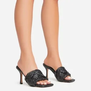 Lemonade Better-Now Woven Peep Toe Square Toe Heel Mule-Black