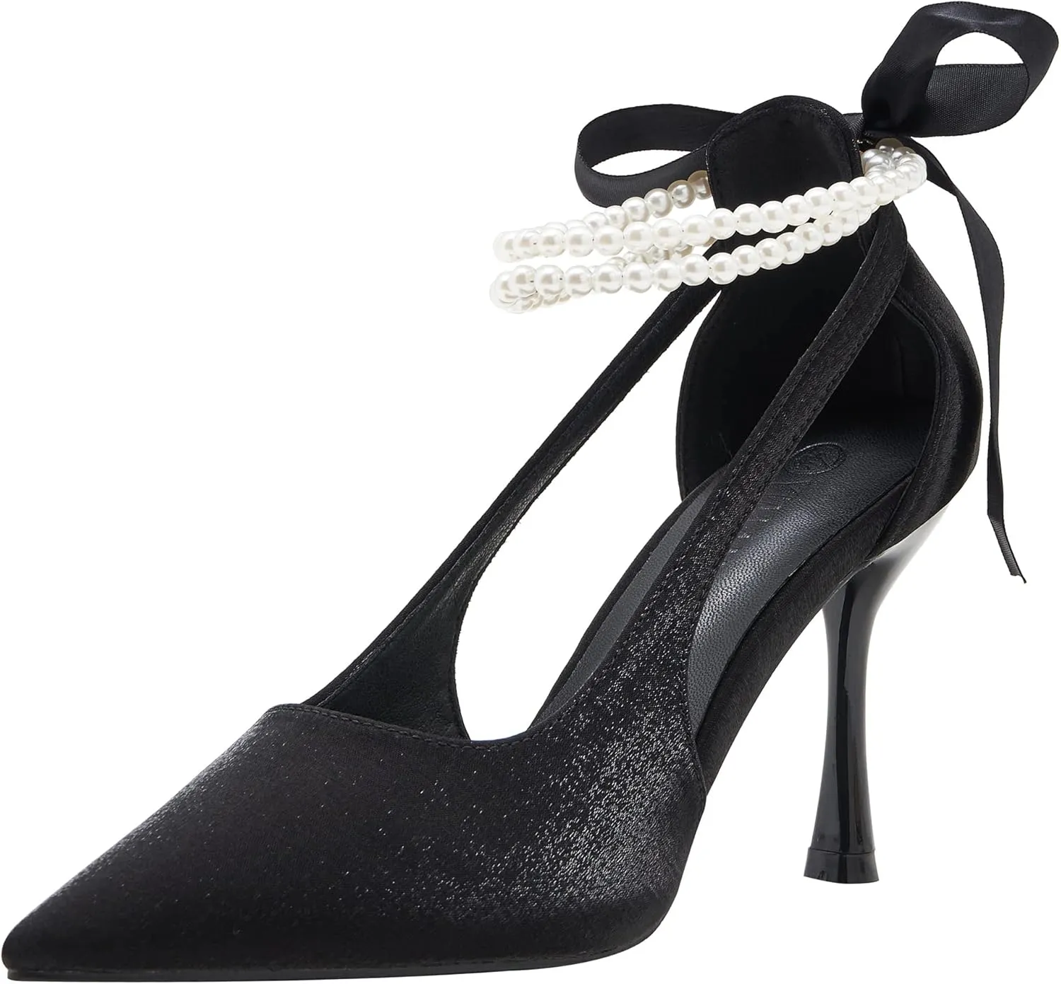 LizFoYa Women Satin Wedding High Heels Pointed Toe Bridal Pumps Heels Pearls Decorated Ribbon Sexy Heels