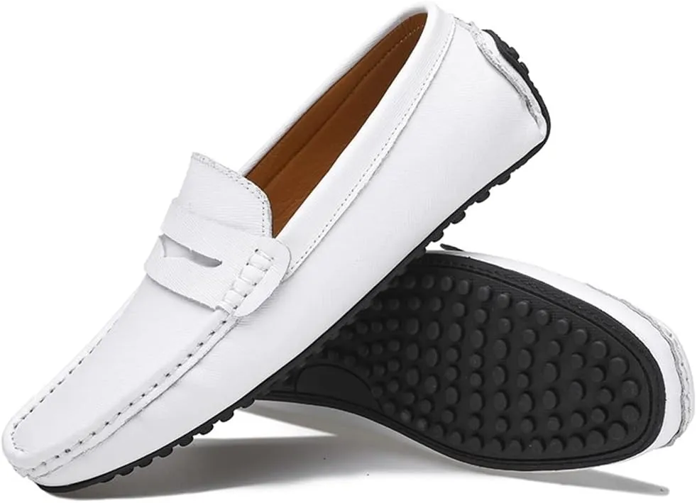 Loafer Shoes for Men Genuine Leather Stitching Details Penny Loafer Flat Heel Comfortable Flexible Driving Slip On for Any Attire