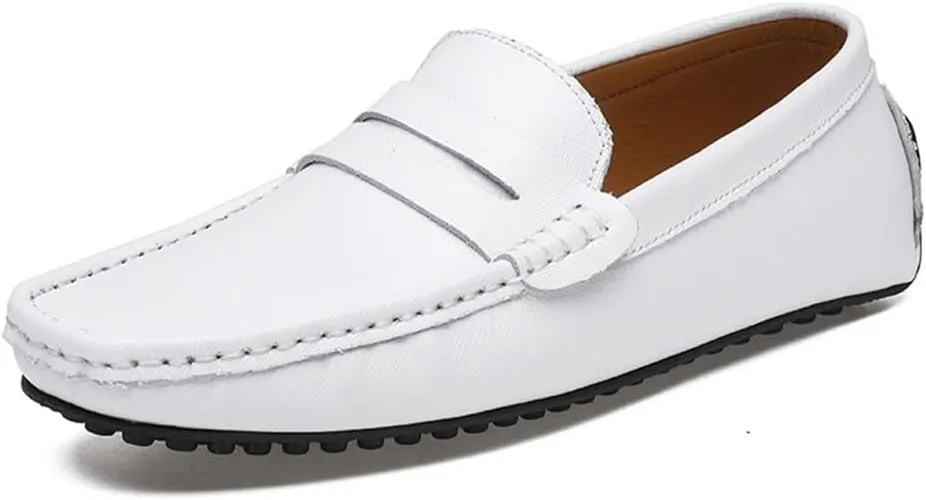 Loafer Shoes for Men Genuine Leather Stitching Details Penny Loafer Flat Heel Comfortable Flexible Driving Slip On for Any Attire