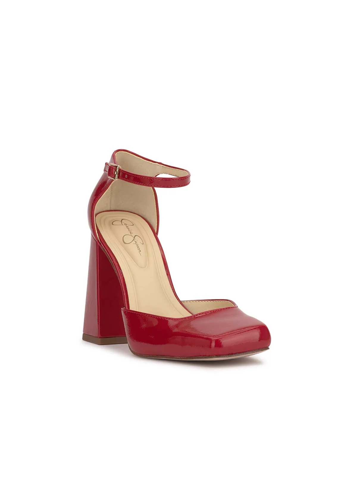 Lollah Block Heel Pump in Red Muse
