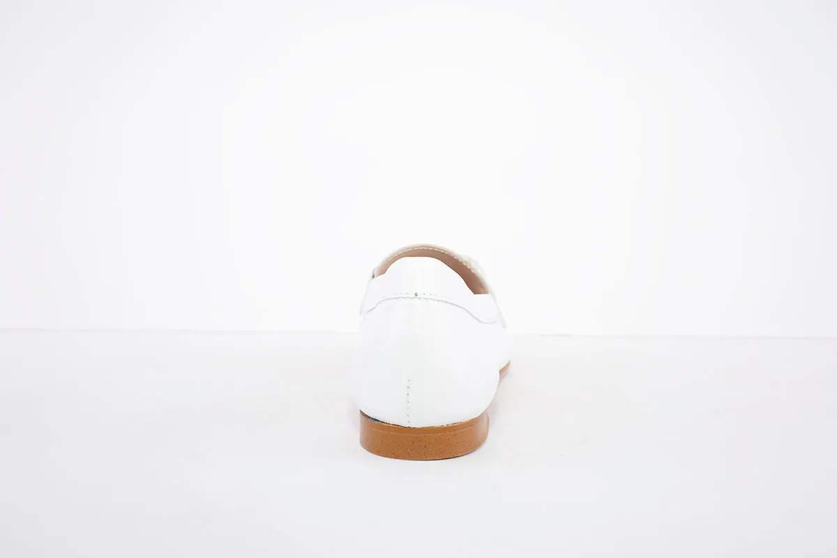 MARIA JAEN - 4015 FASHION LOAFER WITH CHAIN DETAIL - WHITE LEATHER
