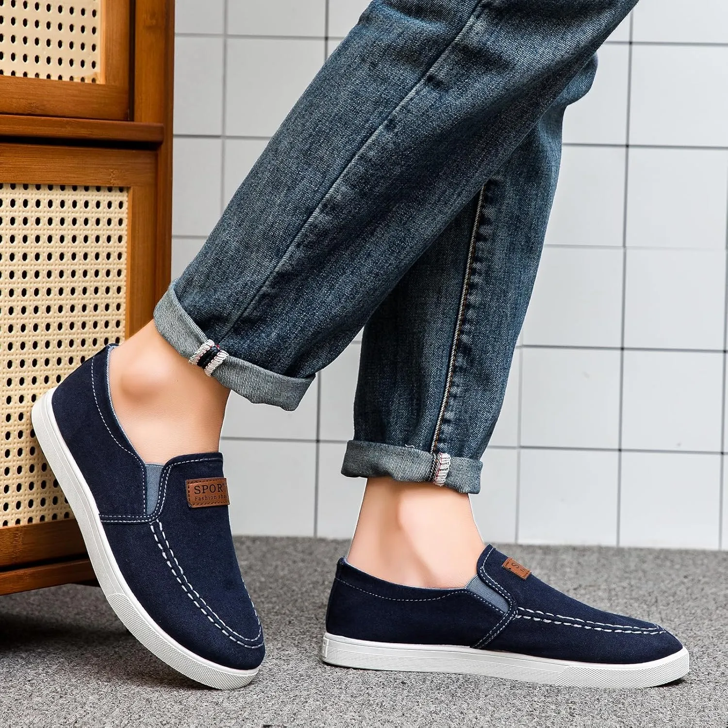Men's classic slip on sneakers fashion low top canvas Loafers casual Boat shoes,Comfortable & Lightweight
