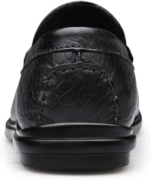 Mens Loafers Round Toe Genuine Leather Crocodile Print Loafer Shoes Comfortable Flat Heel Lightweight Outdoor Classic Slip-ons
