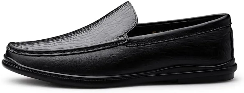 Mens Loafers Round Toe Genuine Leather Crocodile Print Loafer Shoes Comfortable Flat Heel Lightweight Outdoor Classic Slip-ons