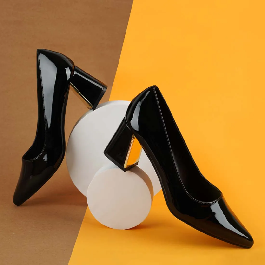 Metallic Accent Block Heel Pumps