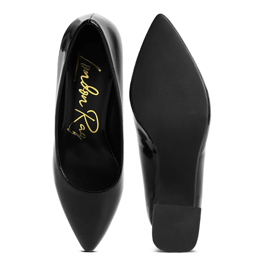 Metallic Accent Block Heel Pumps