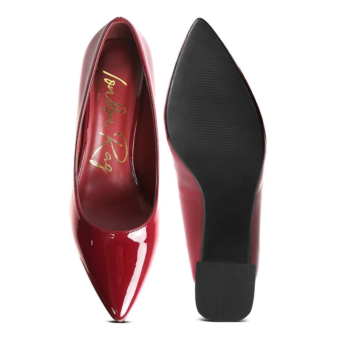 Metallic Accent Block Heel Pumps