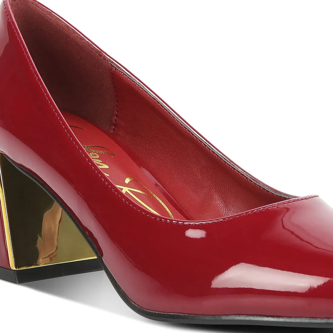 Metallic Accent Block Heel Pumps