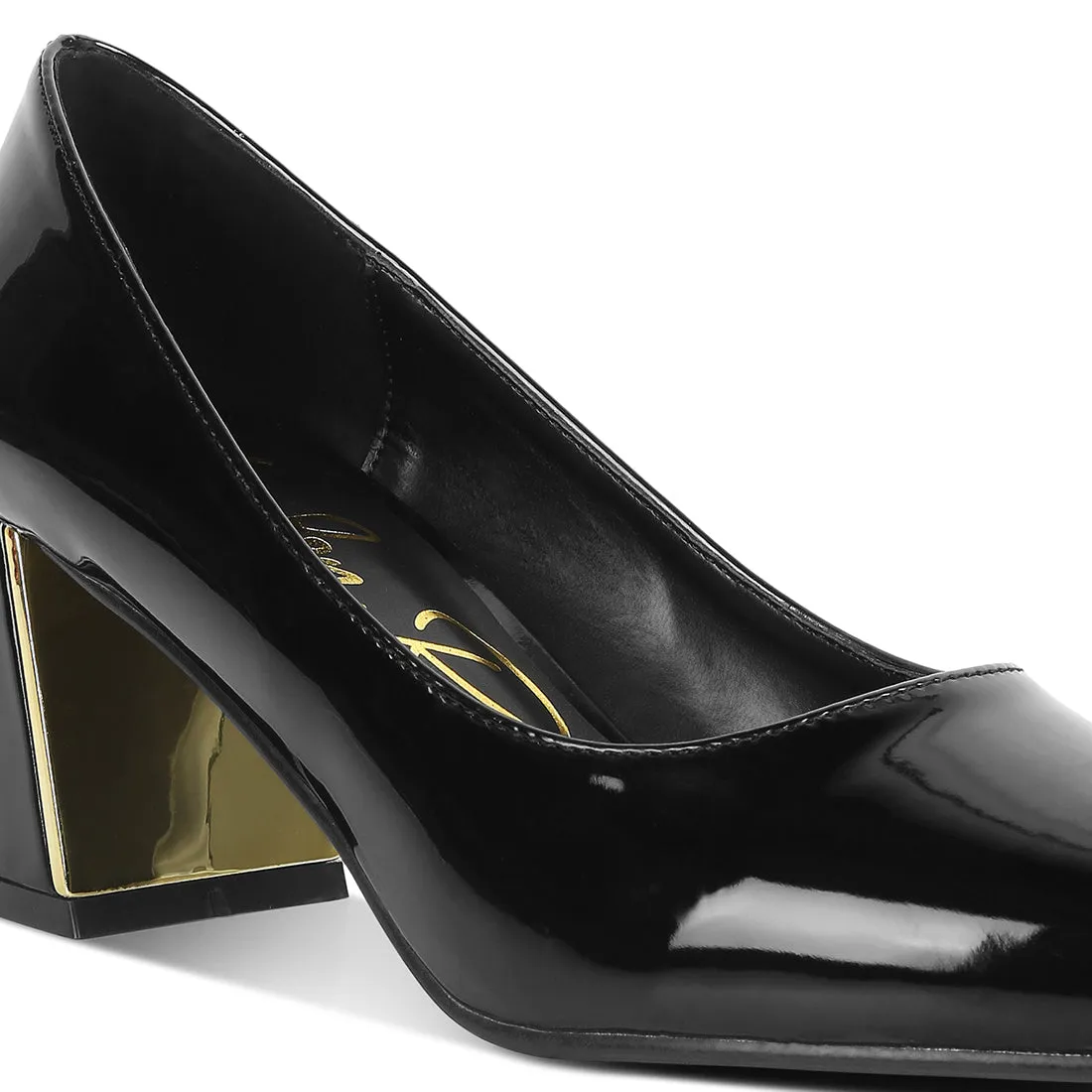 Metallic Accent Block Heel Pumps